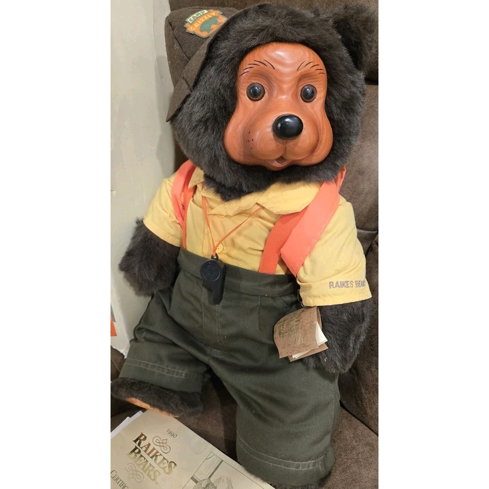 1990 Raikes Bears Camp Grizzly Wood Face Bear 1227/7500 Box COA Vintage Archival